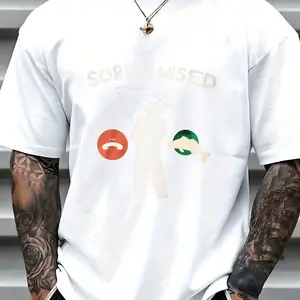 Sorry Missed Fishing Tee - Vintage Streetwear Cotton T-Shirt, Soft Short Sleeve Graphic Top with Humor Message & Silhouette Print, Casual Summer Breathable Shirt for Men Women, Perfect Gift for Fishing Lovers and Friends