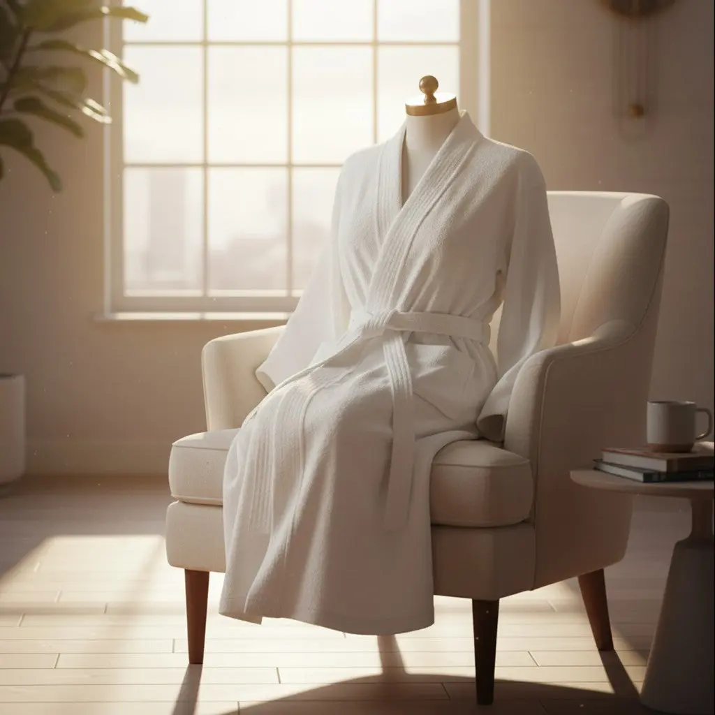 100% Cotton White Terry Kimono Bathrobe