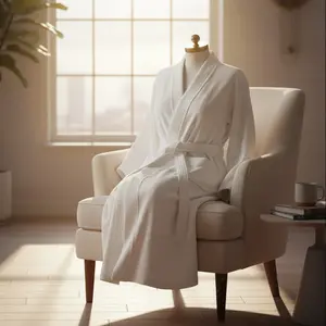 100% Cotton White Terry Kimono Bathrobe