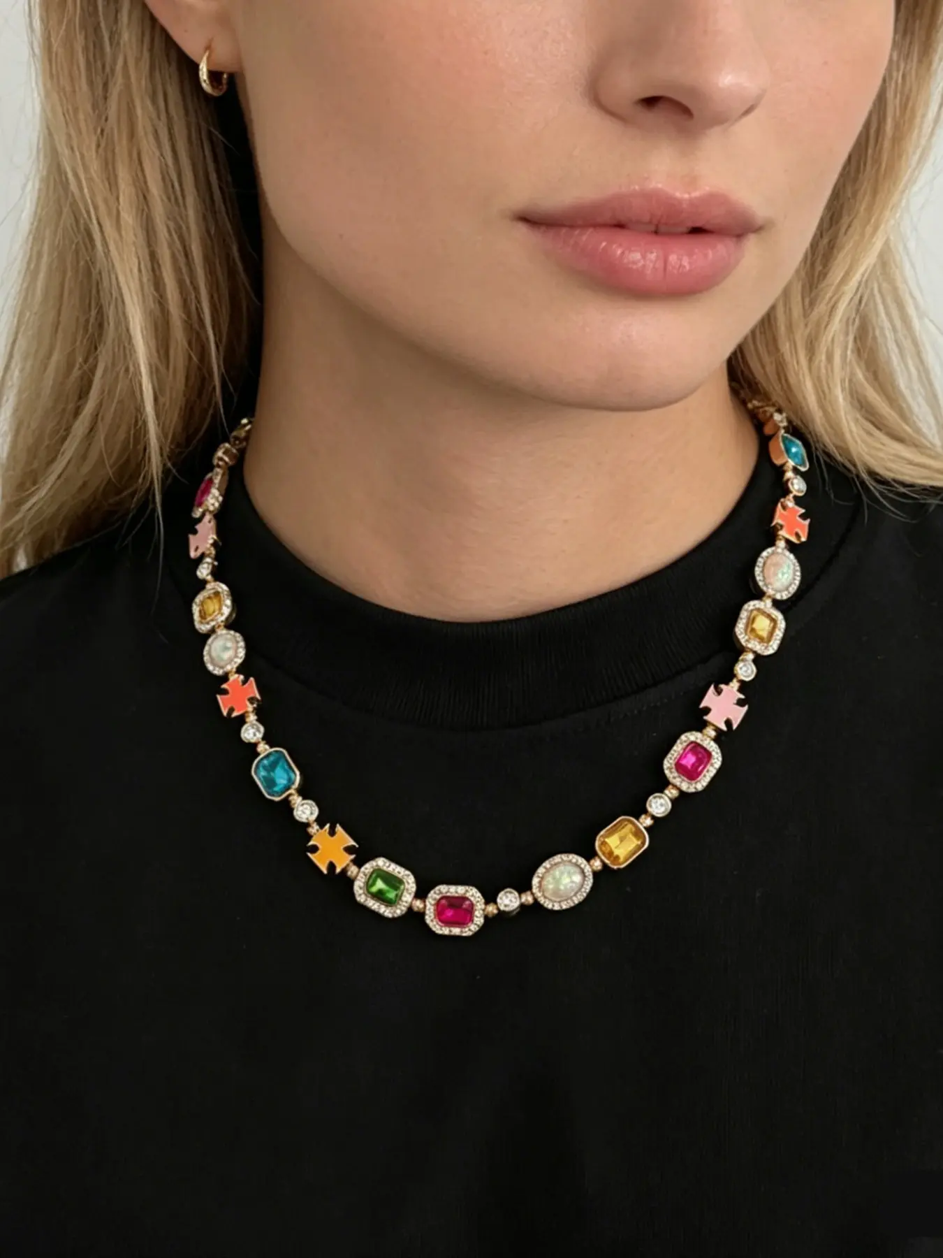 Colorful Artificial Crystal Zircon Necklace, Rhinestone Pendant Necklace, Zircon Pendant, Luxury Gift for Women and Girls, Statement Necklace, Zircon Stones Necklace, Rhinestone Decorated Necklace