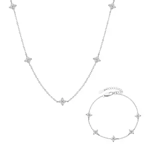 Four Leaf Clover Bracelet & Necklace Set Shamrock Lucky Clover Jewelry Gifts for Women Men Anniversary Birthday Christmas Valentine's Day Mother's Day