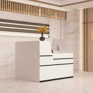 FUFU&GAGA NEW L-Shaped Reception Desk Counter Desk for Retail & Checkout, Modern Front Counter Table, Black Tapes