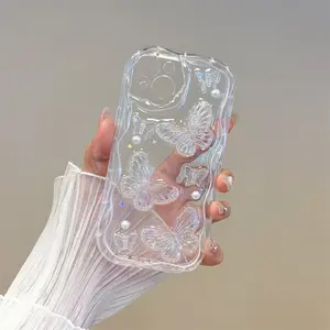 3D Butterfly Crystal Bling Glitter Clear Case for IPhone 15 14 Plus 13 12 11 16 Pro Max  XR XS Max Shining Star Pearl Wave Cover