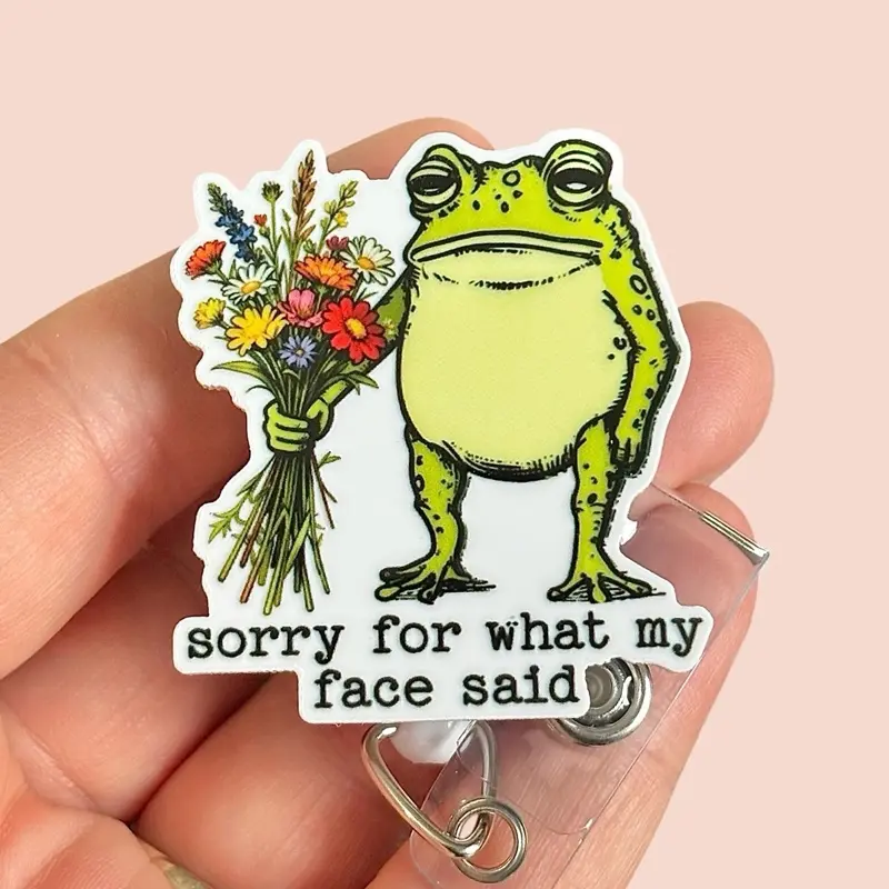 Glitter My Badge Frog Sorry for what my face said badge reel for nurse and hospital workers. Badge clip Badge pull - Retractable swivel clip with a 360 rotation. Great gift for coworker