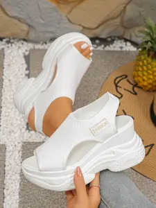 Women's Mesh Wedge Sandals, Short Stature Height Boosting Platform Shoes, One-Click Lazy Fish Mouth Slippers, Versatile Commuter Sandals