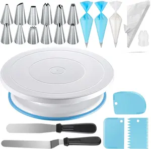 71PCs Cake Decorating Supplies Kit with Cake Turntable, 12 Numbered Icing Piping Tips, 2 Spatulas, 3 Icing Comb Scraper, 50+2 Piping Bags, and 1 Coupler for Baking