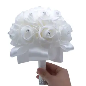 Hand-Tied Artificial Decorative Rose Wedding Bouquet | White Faux Floral Keepsake for Bridal Party | Timeless Silk Flower Arrangement for Bridesmaids or Anniversary | Sentimental Decor Gift for Her | US Bridal Accessory
