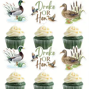 Mallard Duck Gender Reveal Decorations 24PCS Drake Or Hen Gender Reveal Cake Cupcake Toppers Duck Hunting Baby Shower Table Decorations for Drake or Hen Supplies Ornaments Light