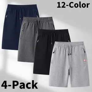 Men’s Lightweight Drawstring Athletic Shorts 4-Pack – Zipper Pockets, Beach Vacationoutfit Quick-Dry Polyester, Perfect for Summer Beach and Golf, Non-Stretch, Solid Color with Pockets