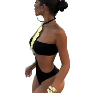 European and American style black two-piece metallic sequin bikini swimsuit, three-point sexy backless strap swimsuit