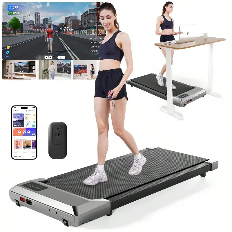 Walking Pad, Under Desk Treadmill For Home, Portable Mini Treadmill, No-Assembly Treadmills, App/Remote Control, Led Display, Walking Jogging Machine(‎Grey)