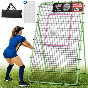 Volleyball Rebounder Net 7x4 FT, 5-Angle Adjustable Bounce Back Net, Steel Frame & PE Training Net for Volleying/Spiking, Rust-Resistant & Durable w/Travel Bag, 2 NETS