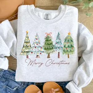 Merry Christmas Tshirt, Sweater, Hoodie, Christmas Tree , Vintage Christmas , Classic Christmas , Tis the Season , Xmas Holiday Casual Collar Cotton Menswear