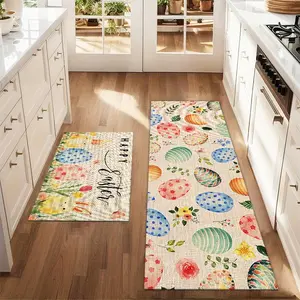 2Pcs Colorful Rabbit Eggs for Easter Floor mat set including farmhouse kitchen Rug dining room flooring laundry room decorative carpet mat