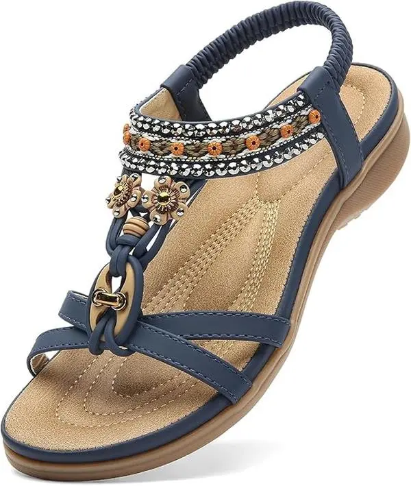 Womens Sandals Arch Support Summer Beach Sandals Comfort Walking Shoes Bohemian Flip Flops Sandals for Women