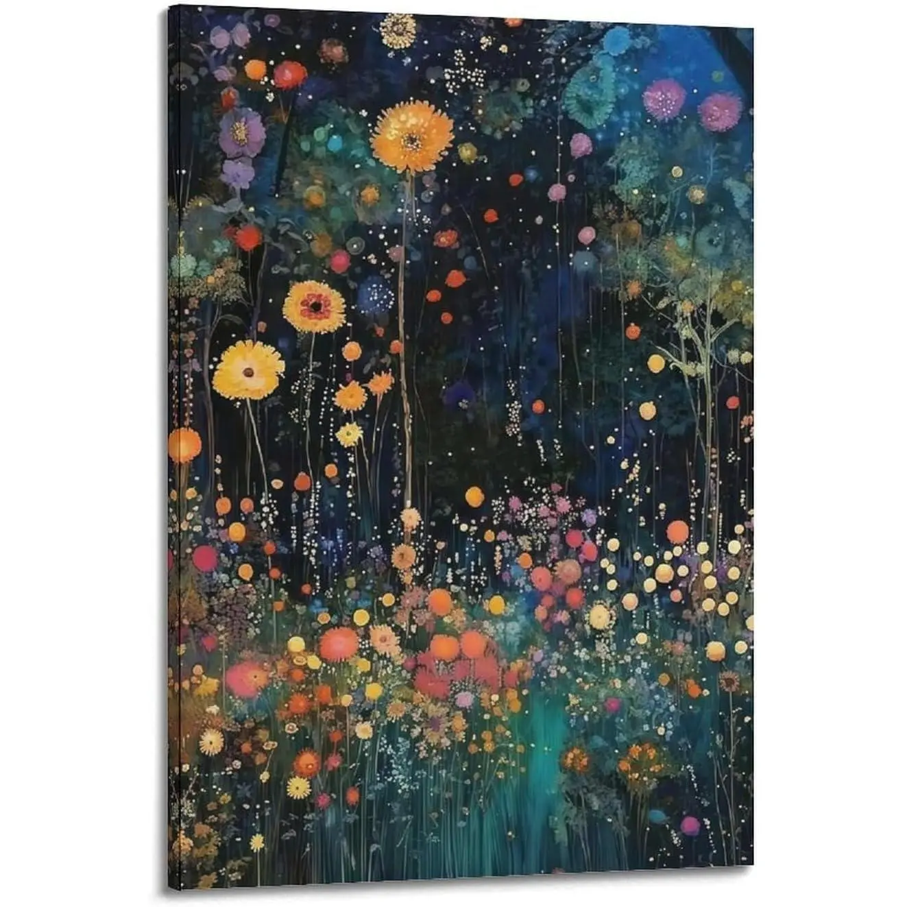 Gustav Klimt's "Night Garden" Artistic Canvas Poster Artwork with Handmade Frame, Home Decoration Room Art for Bedroom Wall Hanging