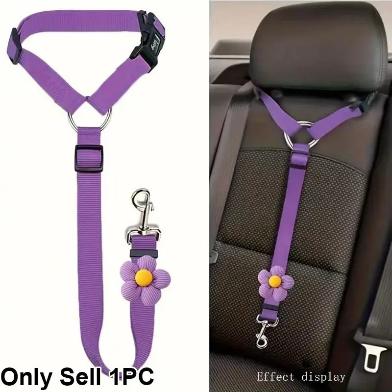 1Pc Pet Car Safety Seatbelt with Ring, Retractable Dog & Cat Car Headrest Restraint, Retractable Leash, Adjustable Safety Harness with Sturdy Metal Buckle, Comfort Padded & Ergonomic Design, Easy Install Pet Travel Seat Belt for Dogs & Cats