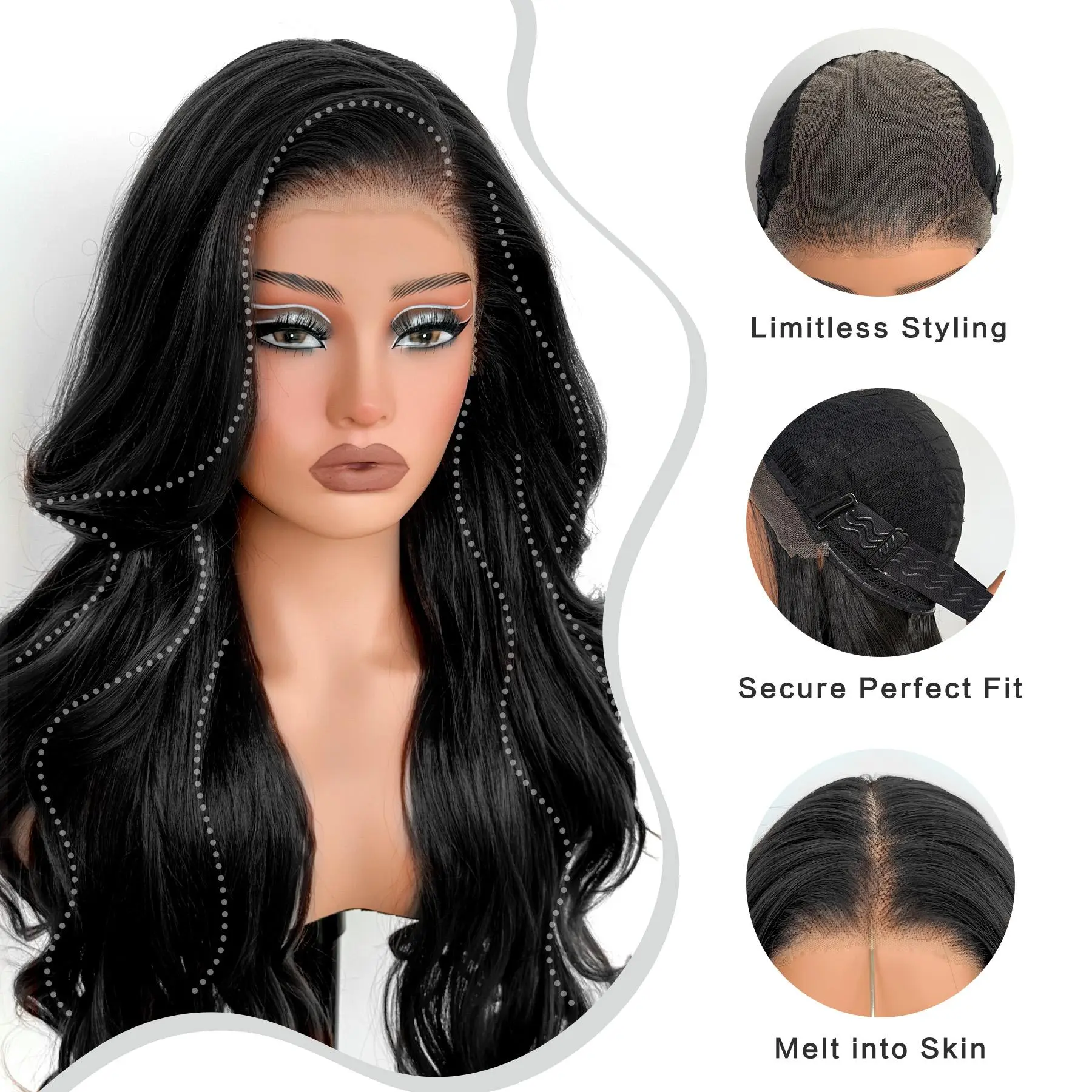26 Inch 13x6 Glueless Synthetic Lace Front Wig, Pre-Plucked Body Wave Side Part 90s Blowout Honey Blonde Wig Blonde Straight Wig