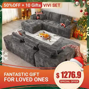 【4 Packages Shipping】Ovios 104" Plush Corduroy Cloud Velvet Modular Couch with Chaise Living Room Sofa Set, No Assembly Required - L-Shaped Sectional Sofa Set with Flexible Configuration - 6 Seater