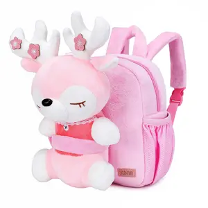 Toddler Backpack, Cute Deer Backpack, Kids Plush Backpack, Preschool Backpack, Girl Toddler Bag, Detachable Doll Backpack for Toddlers, Suitable as a Birthday or Holiday Gift Smiley Face Bag