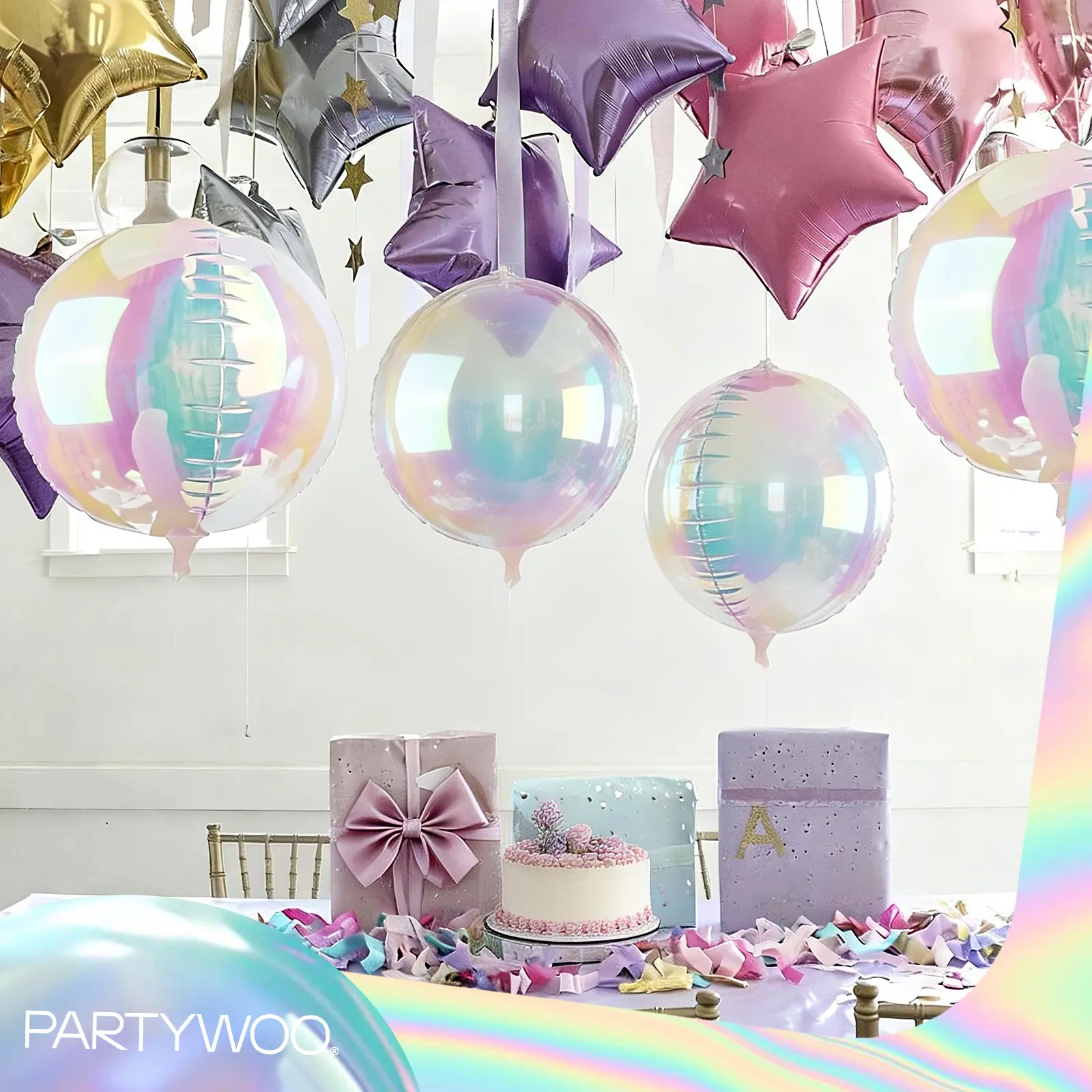 PartyWoo Iridescent Aluminium Disco Balloons, 20-Piece Assorted Sizes Pack (22in,12in,10in) - Large Round 4D Inflatable Mirror Mylar Balloons for Wedding,Birthday Theme Festive Decorations, Balloon Balloons, Birthday Theme Balloons