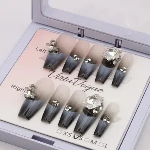 Midnight Snowfall Press-On Nails – Handcrafted, Reusable, Long-Lasting, Salon Quality Design + Free Application Toolkit