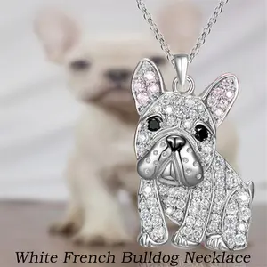 1Pc Exquisite Big Ears Silvery French Bulldog Zinc Alloy Pendant Necklace for Women Cute Pet Dog Jewelry Accessories Dog Lovers Anniversary Holiday Christmas Gift