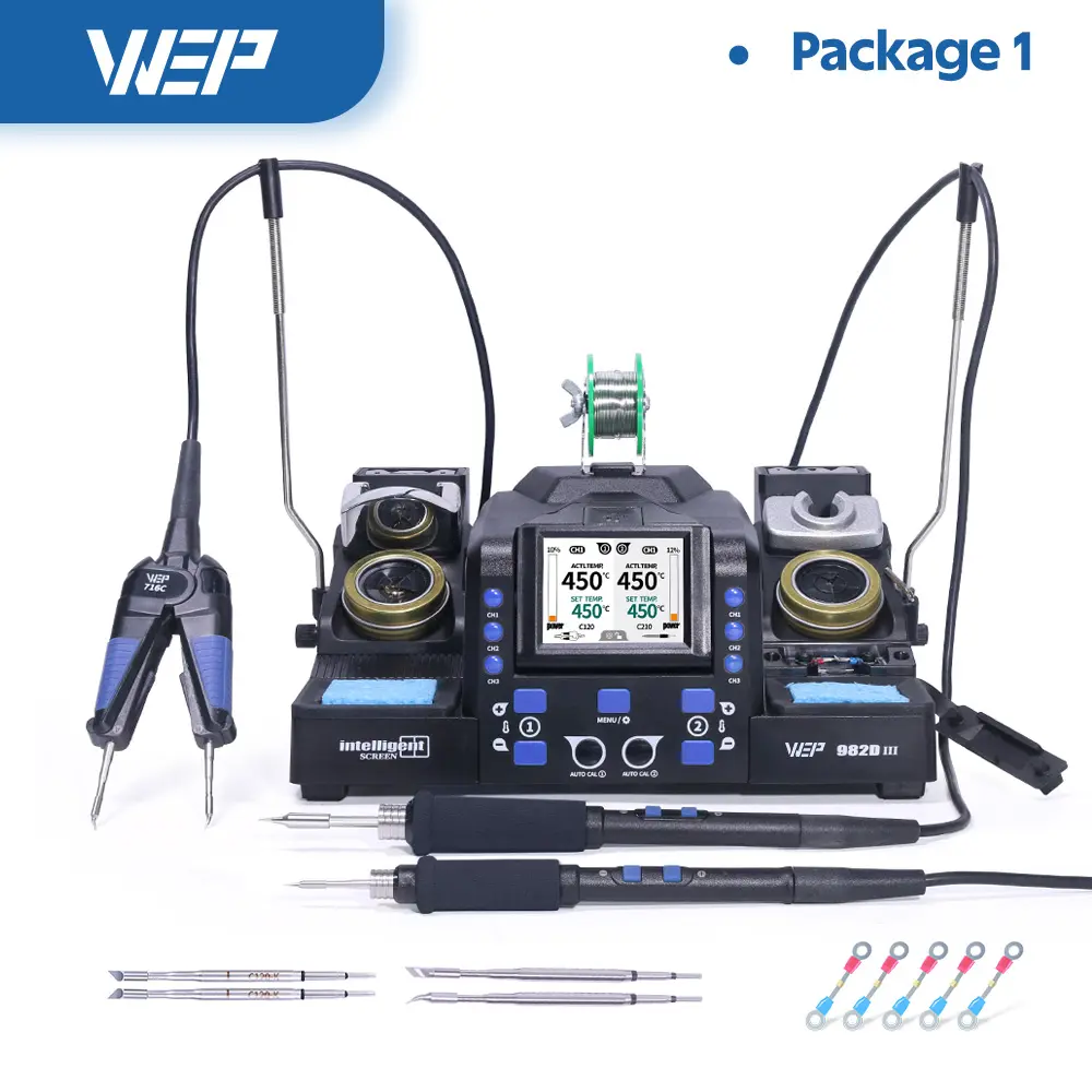 WEP 982D-III 2-IN-1 Hot Tweezers Micro Soldering Station with Automatic Temperature Calibration and C210 & C120 Soldering Tweezer Tips
