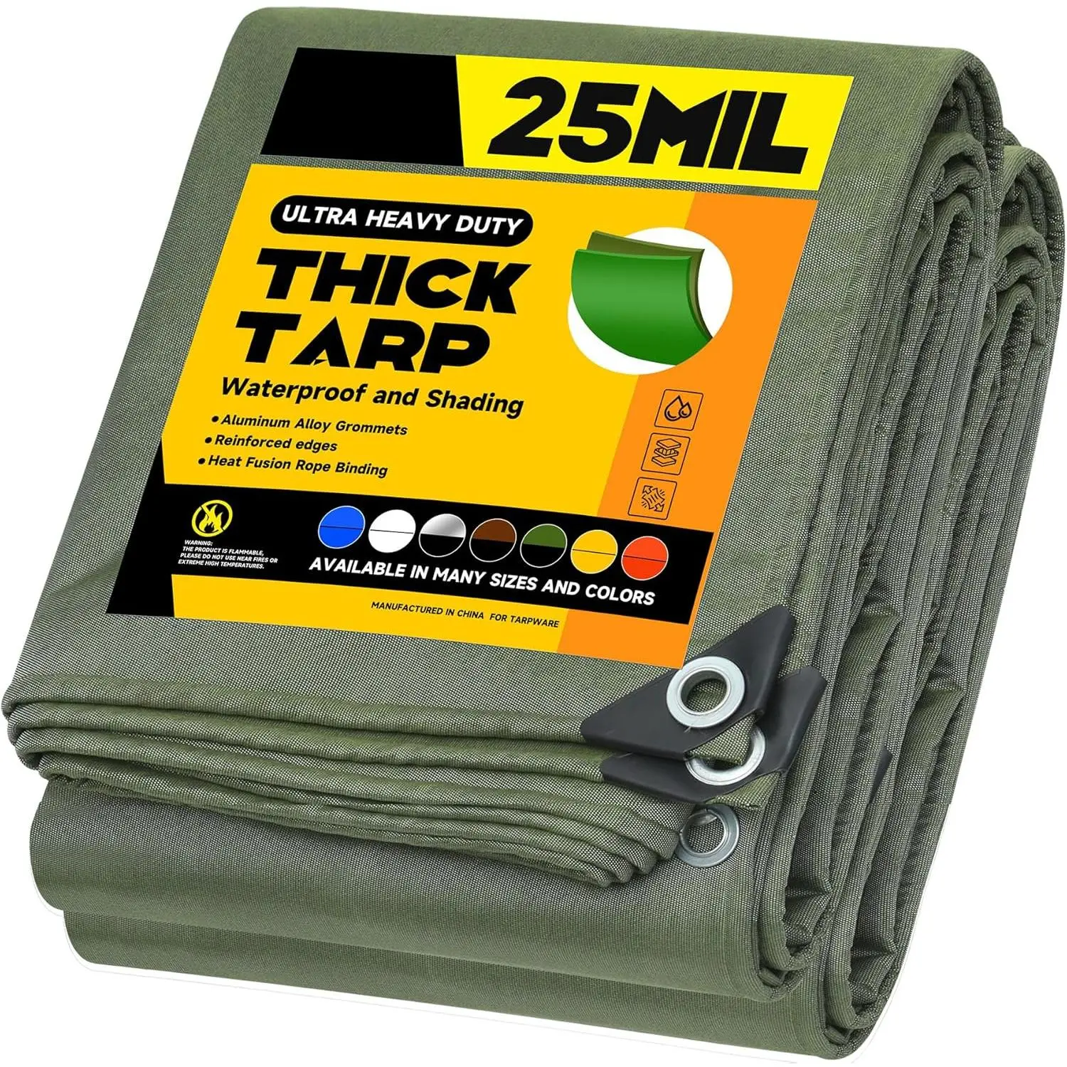 6'x8' 25Mil Ultra-Heavy Duty Waterproof Organic Silicone Coating Green Canvas Tarps with Grommets&Reinforced Edges, UV Resistant Durable Canvas Tarpaulin, Cover for Pool/Boat/Tent,Full Size