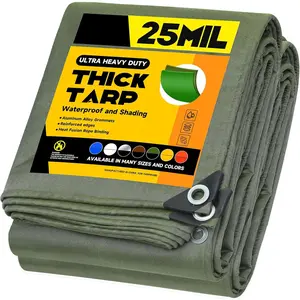 6'x8' 25Mil Ultra-Heavy Duty Waterproof Organic Silicone Coating Green Canvas Tarps with Grommets&Reinforced Edges, UV Resistant Durable Canvas Tarpaulin, Cover for Pool/Boat/Tent,Full Size