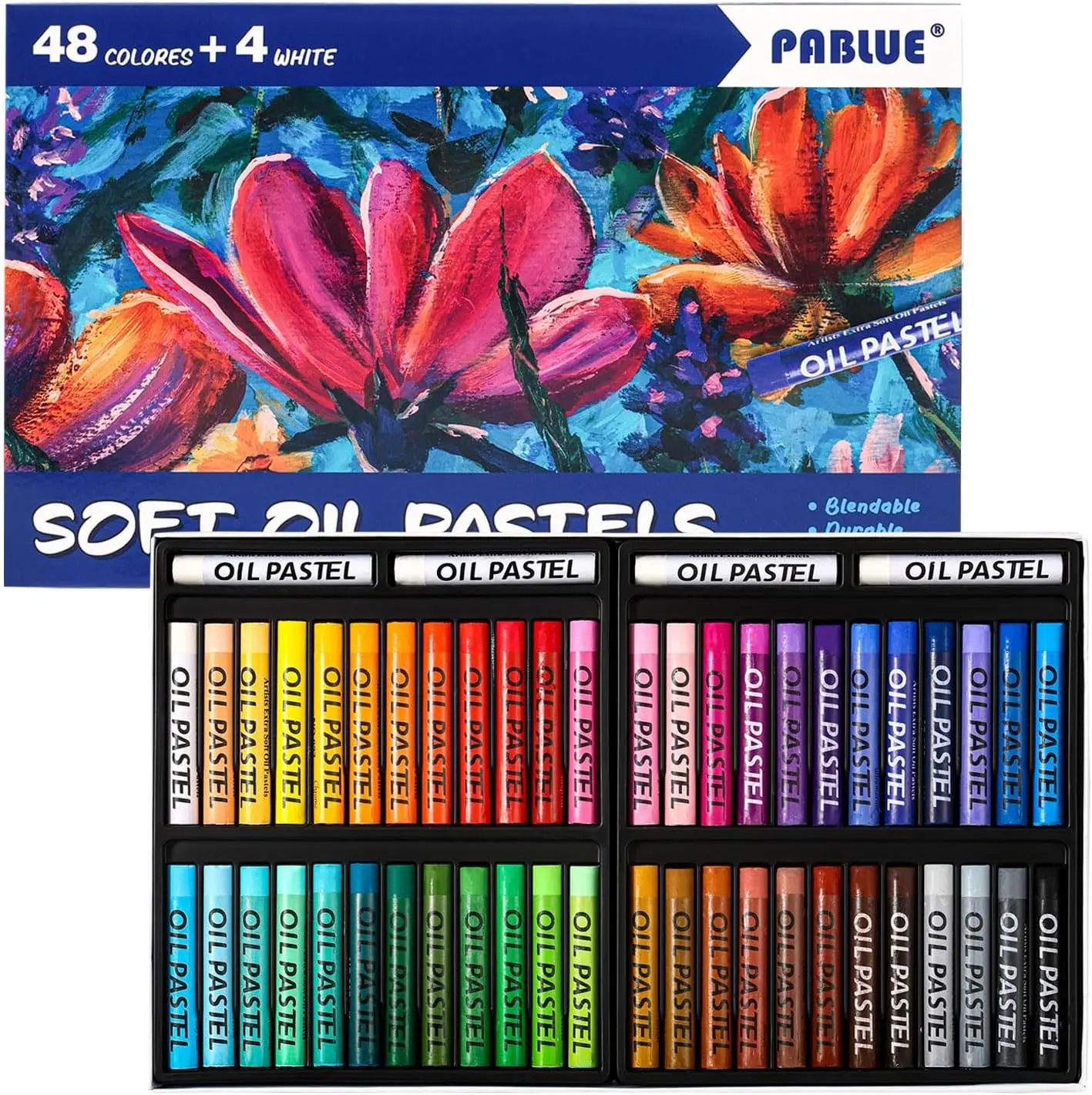 Oil Pastels 48 Colors with Extra 4 White, Soft Crayons, Art Supplies | Soft Oil Pastels, Creamy Texture for Smooth Drawing, Blending, Layering, Shading, Gift for Artists, Hobbyists and Beginners