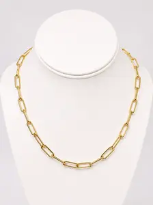 14K Gold-Plated Paperclip Necklace | Adjustable 17"-19" Link Chain Necklace | Minimalist Layering Jewelry