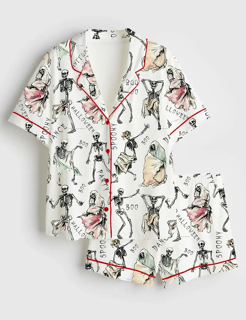 Halloween Dancing Skeleton Short And Long Sleeve Pajama Set, Sleepwear for Women