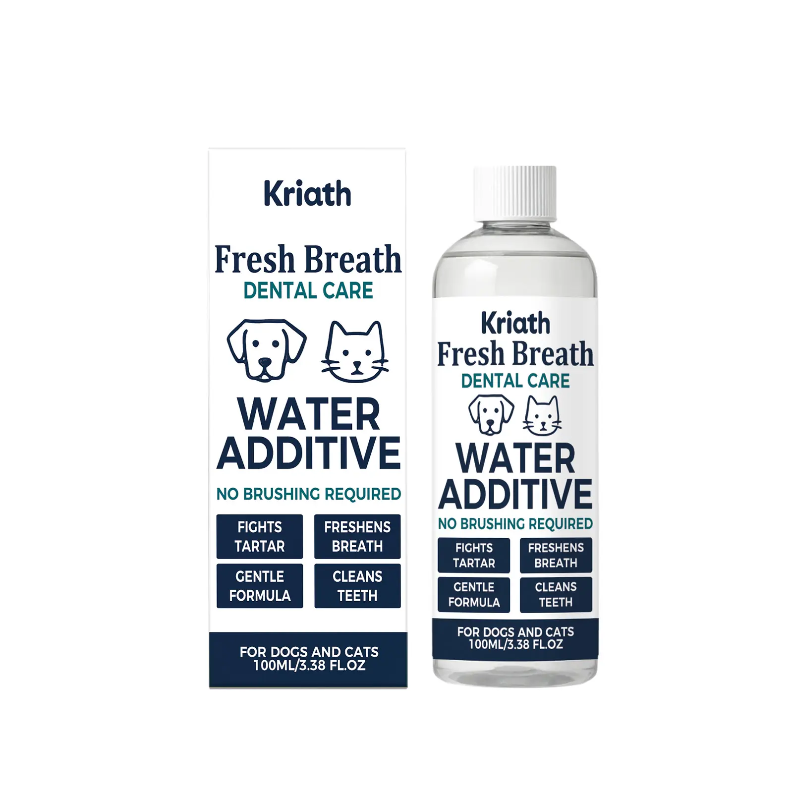 Pet-friendly mouthwash, suitable for cats and dogs, plant-based formula, gentle on gums, cleans teeth and removes plaque