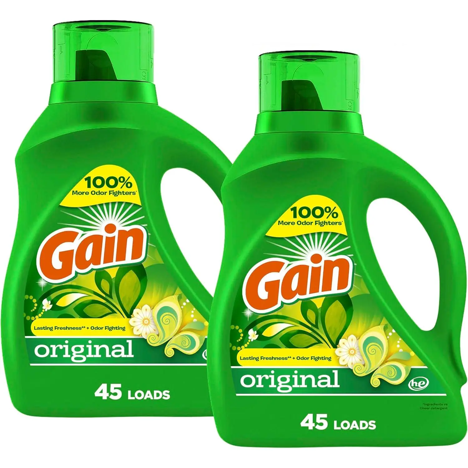 Gain Liquid Laundry Washing Detergent, Original Scent 2x65 fl oz, 2x45 Loads, Lasting Freshness + Powerful Cleaning and Odor Fighting ingredients