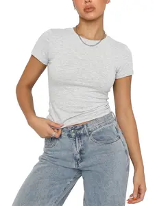 Women's Short-Sleeve Top — Basic Style, Slim-Fit & Cropped; 2026 Y2K Fashion, Summer Casual Tee, Stretchy Fitted Set. tiktokshopspringglowup