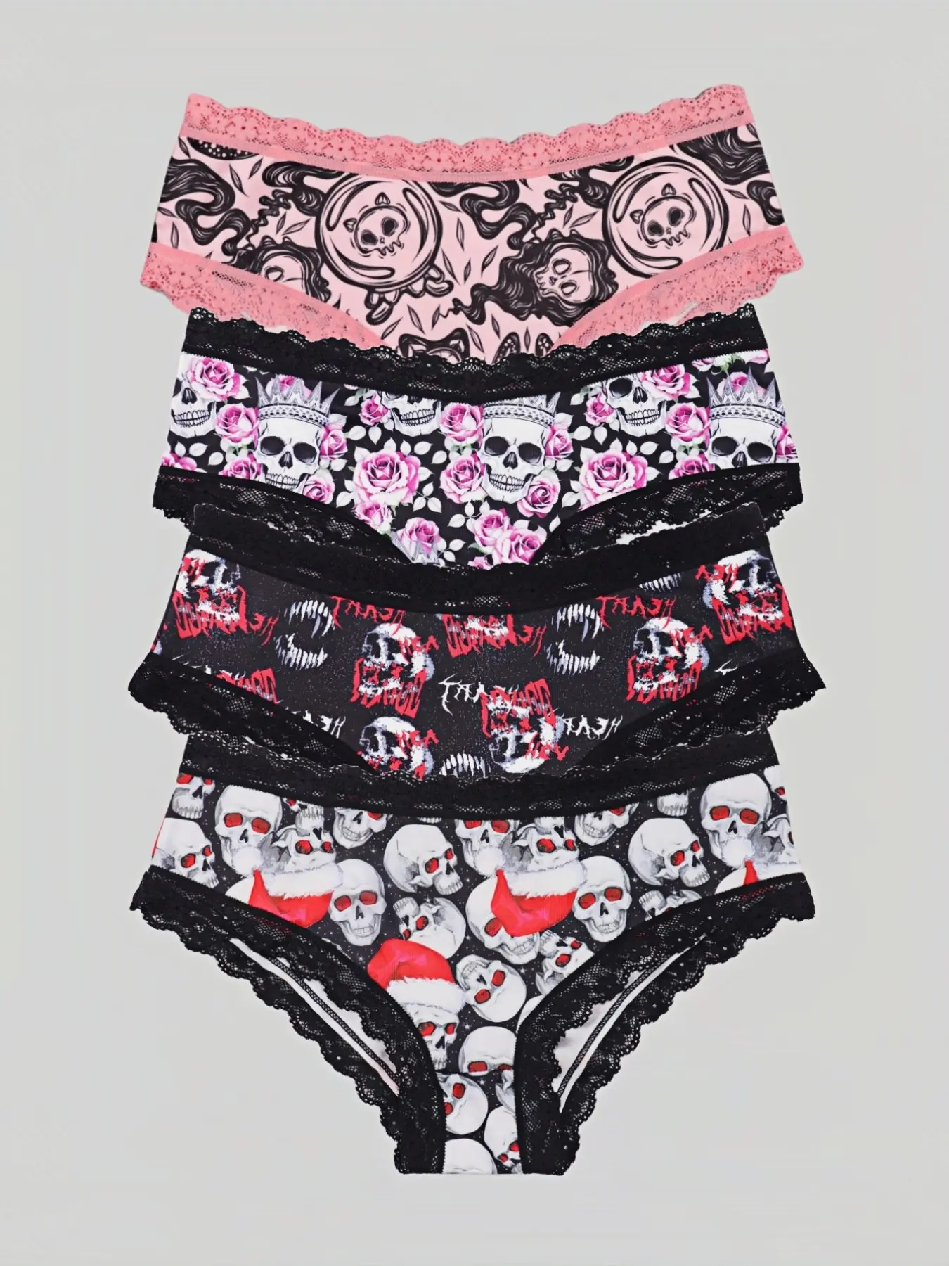 Morvia 4Pcs Gothic All-Over Print Panties Set, Seamless Breathable Everyday High Waist Underwear, Four-Seasons Fitted Lingerie