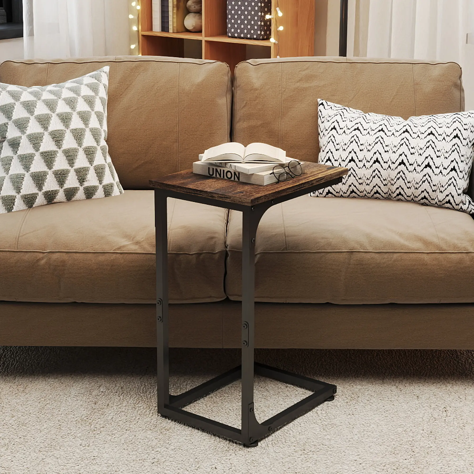 C Table, C Shaped End Table, C-Side Table for Couch, Under Sofa Sliding Table for Living Room, Bed,Laptop, TV Dinner summergarden