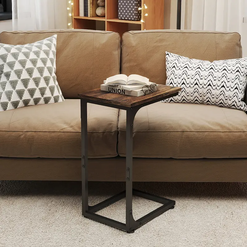MURAGO C-Shaped Compact End Side Table - 1 Pack, Easy-Glide Sliding Base, Portable Top, Sturdy Wood & Iron Frame, Contemporary Modern Accent Entry/Bedroom Table for Living Room Sofa Laptop Use, Multiple Colors Available, Entry Table
