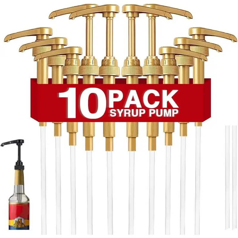 10 Pcs Gold Plastic Coffee Syrup Pumps, Compatible with 25.4 Oz/750ml Bottles, for Home Bar & Coffee Bar Drinking Mixes, Kitchen Utensils, Plastic Pump