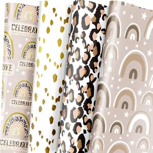 Leopard Print Wrapping Paper Set of 8, Leopard Rainbow Dots Celebration Prints, Perfect for Parties Weddings Birthdays, 100cm X 50cm