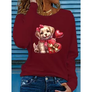 Women's Long Sleeve Top with Heart Print – All-Season Wear, Machine Washable, Regular Fit.Romantic Love Gift for Her, Perfect for Valentine's Day & Birthday.Versatile Basic T-Shirt for Casual Daily, Home & Outdoor Wear.