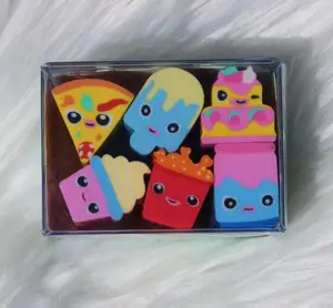 Chunky Kawaii Food Eraser Set - 6 Cute Sliceable Erasers for Kids & Students - Cordless Design - Fun & Practical for School Office or Creative Workspaces