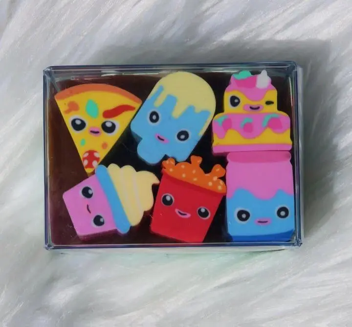 Chunky Kawaii Food Eraser Set - 6 Cute Sliceable Erasers for Kids & Students - Cordless Design - Fun & Practical for School Office or Creative Workspaces
