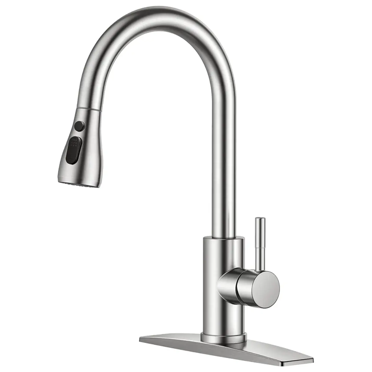 FORIOUS Durable Steel Pull-Out Pull-Down Sprayer Single-Handle High Arc High-Pressure Kitchen Tap, 1 or 3 Hole Fit, for Kitchen Farmhouse, RV, Pull Out Faucet