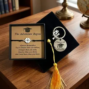 Class of 2026 Graduation Gifts Keychain & Bracelet Set - Inspirational Adjustable Jewelry with Card, High School College Senior Gifts for Daughter Son Nurse