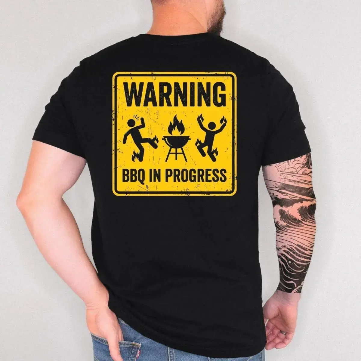 BBQ Shirt, Funny Grilling Shirt, Warning BBQ In Progress T Shirt, Backyard Cookout Shirt, Grill Master Gift For Men, Father's Day Gift, Father's Day BBQ Tee  lsj08