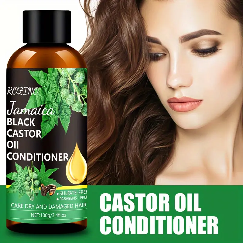 ROZINO Jamaica Black Castor Oil Shampoo & Conditioner Set 100g×2 Bottles, with Black Castor Oil, Sulfate & Paraben Free, Deeply Hydrates, Repairs Dry Damaged Hair and Smooths Frizzy Hair
