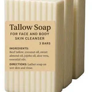 Tallow Soap Moisturizing Cleanser for Face & Body – Gentle Daily Cleansing Bar with Hydrating, Nourishing Blend for Dry Skin – 3 Pack, (0.73 lbs) – Moisture-Rich, Non-Toxic, Handmade Soap – Softens, Soothes & Restores Skin Barrier Moisturizer Coconut Aloe