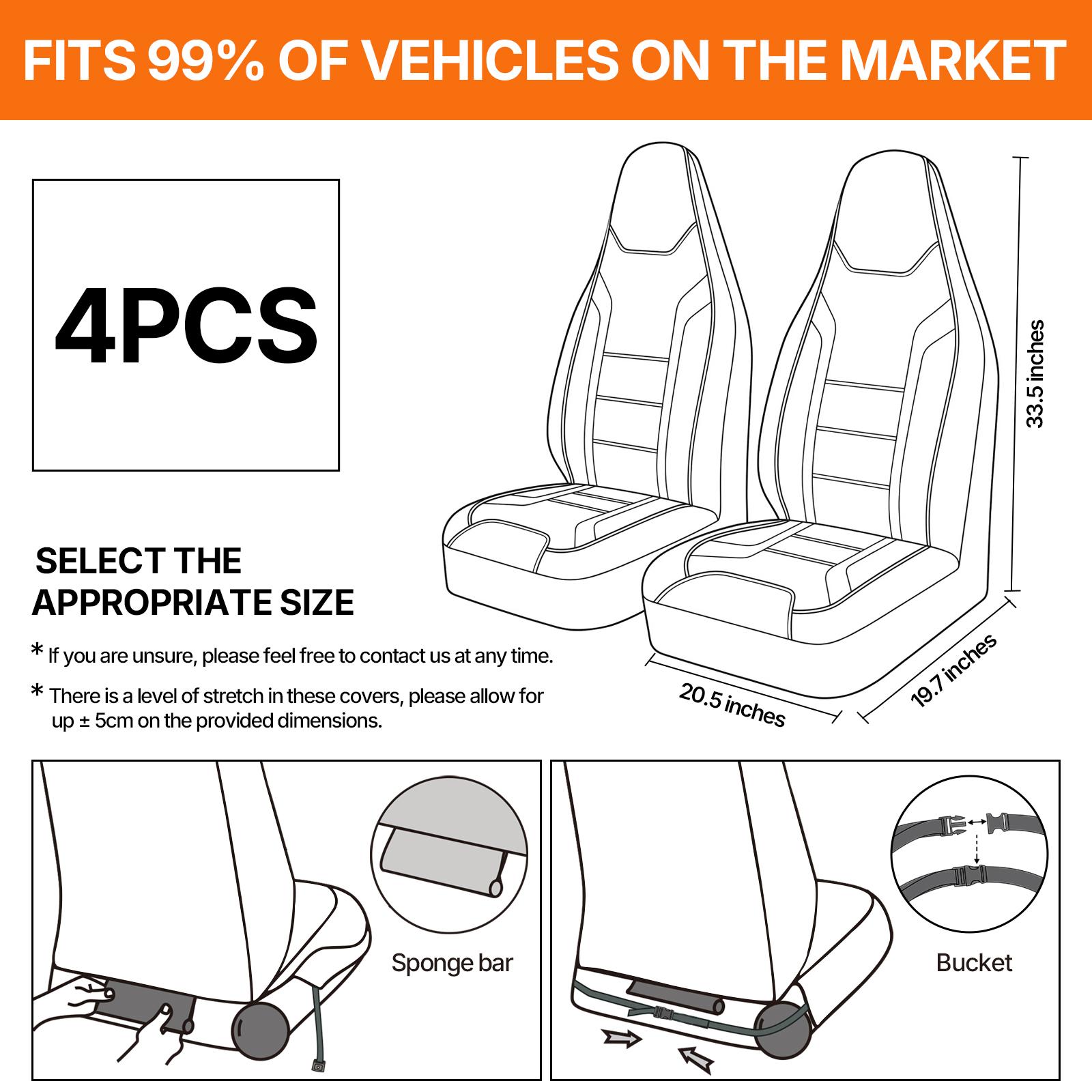 AUTOYOUTH PU Leather Car Seat Covers 2PCS Universal, Black Sport Design, Waterproof Front Seat Protectors, Universal Fit for Cars SUVs Trucks High Back Seat, Airbag Compatible, Car Interior Accessories